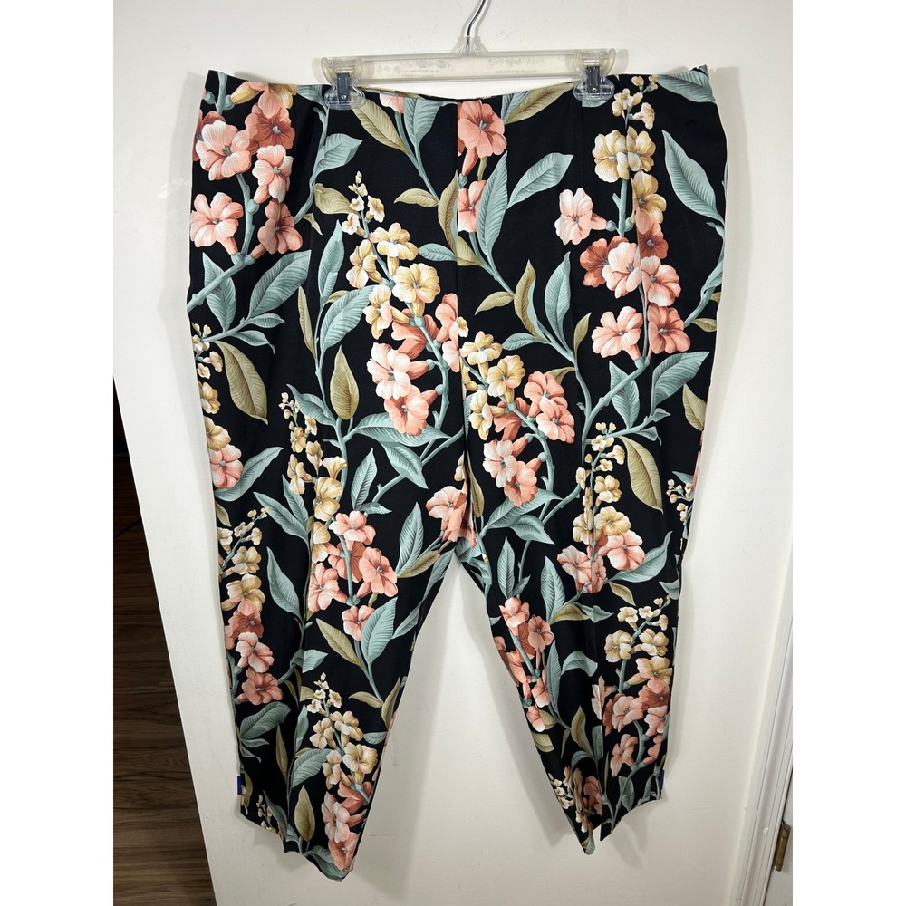 VTG Talbots Floral Pants Womens 24W Petite Black Silk Cotton Tropical Old Money